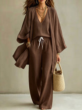 Load image into Gallery viewer, Women's 3-Piece Cardigan, Sleeveless Vest & Wide Leg Pants Set