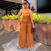 Load image into Gallery viewer, Women's High-Waist PU Leather Wide-Leg Pants with Metallic Belt