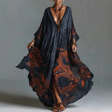 Load image into Gallery viewer, Women's Dragon Print Deep V-Neck Maxi Dress Beach Cover-Up