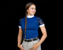 Load image into Gallery viewer, Short Sleeve Lace shirt- Navy
