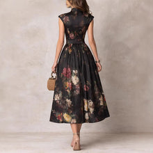 Load image into Gallery viewer, Black Digital Floral Print High-Waist Maxi Dress – Sleeveless Irregular Hem Long Dress