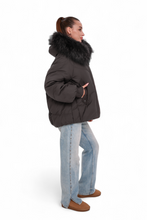 Load image into Gallery viewer, Verbier Genuine Fur Trim Down Fill Jacket in Black