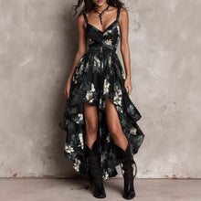 Load image into Gallery viewer, Printed Deep V-Neck Camisole Maxi Dress – High-Waist High-Slit Vacation Dress for Women