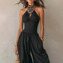 Load image into Gallery viewer, Women's Halter Neck Sleeveless Jumpsuit | Slim Casual Wide-Leg Jumpsuit in Black