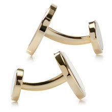 Load image into Gallery viewer, Double Sided Gold Mother of Pearl Round Beveled Cufflinks