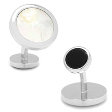 Load image into Gallery viewer, Double Sided Mother of Pearl Round Beveled Cufflinks