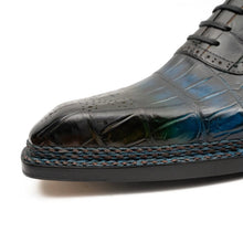 Load image into Gallery viewer, BLUE Crocodile Oxford Shoes Goodyear Norwegian 8015