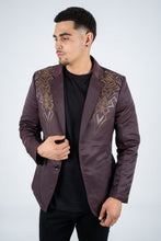 Load image into Gallery viewer, Men's Double Button Rhinestone Wine Blazer