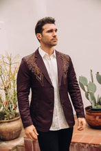 Load image into Gallery viewer, Men's Double Button Rhinestone Wine Blazer