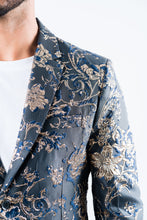Load image into Gallery viewer, Men's Double Button Navy Flowers Print Blazer