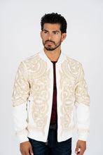 Load image into Gallery viewer, Men's White Rhinestone Bomber Jacket