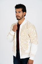 Load image into Gallery viewer, Men's White Rhinestone Bomber Jacket