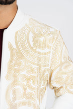 Load image into Gallery viewer, Men's White Rhinestone Bomber Jacket