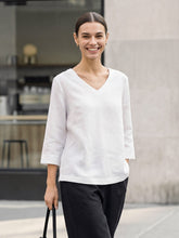 Load image into Gallery viewer, Linen-Lyocell V-Neck Button Detail Overtop ODETTE