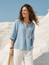 Load image into Gallery viewer, 100% Linen Split Neck Inverted Pleat Top TABITHA