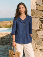 Load image into Gallery viewer, 100% Linen Asymmetric Collar Inverted Pleat Top OTTILIE