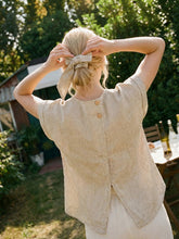 Load image into Gallery viewer, 100% Linen Plaid Detachable Tie-Belt Split-Neck Top LEXIE