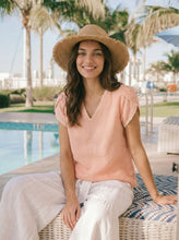 Load image into Gallery viewer, 100% Linen Lace-Trim Puff-Sleeve Top NIA