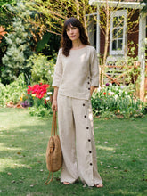 Load image into Gallery viewer, 100% Linen Buttoned Slit-Hem Pants KATYA