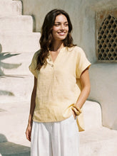 Load image into Gallery viewer, 100% Linen Stand-Collar Curved-Hem Top CRESSA