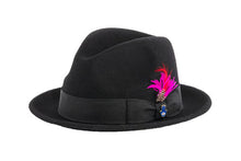 Load image into Gallery viewer, Ferrecci Brooks Soft 100% Australian Wool Felt Body with Removable Feather Fully Crushable black hat Great for Travel
