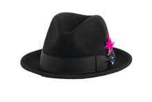 Load image into Gallery viewer, Ferrecci Brooks Soft 100% Australian Wool Felt Body with Removable Feather Fully Crushable black hat Great for Travel