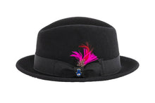 Load image into Gallery viewer, Ferrecci Brooks Soft 100% Australian Wool Felt Body with Removable Feather Fully Crushable black hat Great for Travel