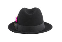 Load image into Gallery viewer, Ferrecci Brooks Soft 100% Australian Wool Felt Body with Removable Feather Fully Crushable black hat Great for Travel