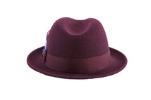 Load image into Gallery viewer, Ferrecci Brooks Soft 100% Australian Wool Felt Body with Removable Feather Fully Crushable burgundy hat Great for Travel