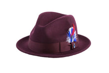 Load image into Gallery viewer, Ferrecci Brooks Soft 100% Australian Wool Felt Body with Removable Feather Fully Crushable burgundy hat Great for Travel