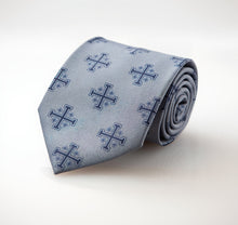 Load image into Gallery viewer, Extra Long Blue Jerusalem Cross Necktie with White Accents