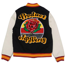 Load image into Gallery viewer, F1026 Product of Poverty Varsity Jacket - Black