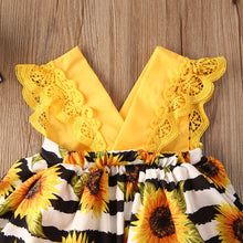 Load image into Gallery viewer, Newborn Baby Girl Lace Ruffle Sunflower Romper Set - # BAAA1B1110003