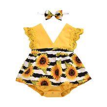 Load image into Gallery viewer, Newborn Baby Girl Lace Ruffle Sunflower Romper Set - # BAAA1B1110003