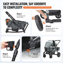 Load image into Gallery viewer, All-Terrain Stroller Wagon, 2 Seats Foldable | Expedition 2-in-1 Collapsible Wagon Stroller, Includes Canopy, Parent Organizer, Snack Tray Cup Holders | 55lbs For Single Seat | Dark Grey Black - # BAGEG11010009