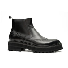 Load image into Gallery viewer, Black Brogue Leather Chelsea Boots