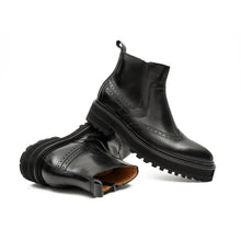 Load image into Gallery viewer, Black Brogue Leather Chelsea Boots