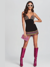 Load image into Gallery viewer, Black Crystal Bandage Bodycon Dress with Diamonds For Women, V-Neck, Meatpacking District, BYMANYC New York.