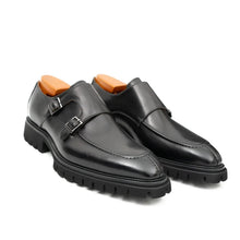 Load image into Gallery viewer, Black Double Monk Strap Leather Shoes