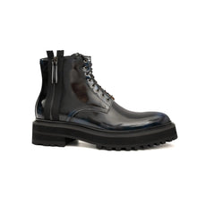 Load image into Gallery viewer, Blue Patent Side-Zip Combat Boot