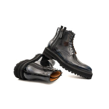 Load image into Gallery viewer, Blue Patent Side-Zip Combat Boot