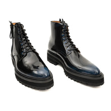 Load image into Gallery viewer, Blue Patent Side-Zip Combat Boot