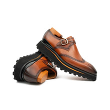 Load image into Gallery viewer, Brown Brogue Monk Shoes With Chunky Sole