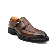 Load image into Gallery viewer, Brown Double Monk Strap Leather Shoes