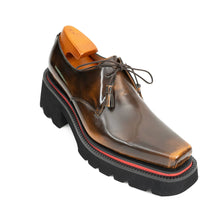 Load image into Gallery viewer, Brown Patent Leather Chunky Sole Derby Shoes