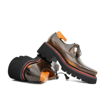 Load image into Gallery viewer, Brown Patent Leather Chunky Sole Derby Shoes