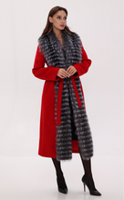 Load image into Gallery viewer, Genuine Silver Fox Virgin Wool Wrap Coat in Red