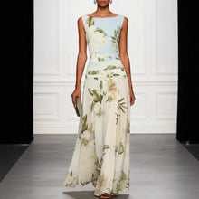 Load image into Gallery viewer, Women's Floral Print Sleeveless Backless Waist-Cinching Maxi Dress