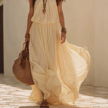 Load image into Gallery viewer, Beige White Halter Neck Maxi Dress – Boho Fairy Sleeveless Long Dress