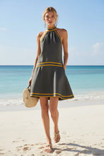 Load image into Gallery viewer, Women's Striped Trim Choker Neck Sleeveless Mini Dress